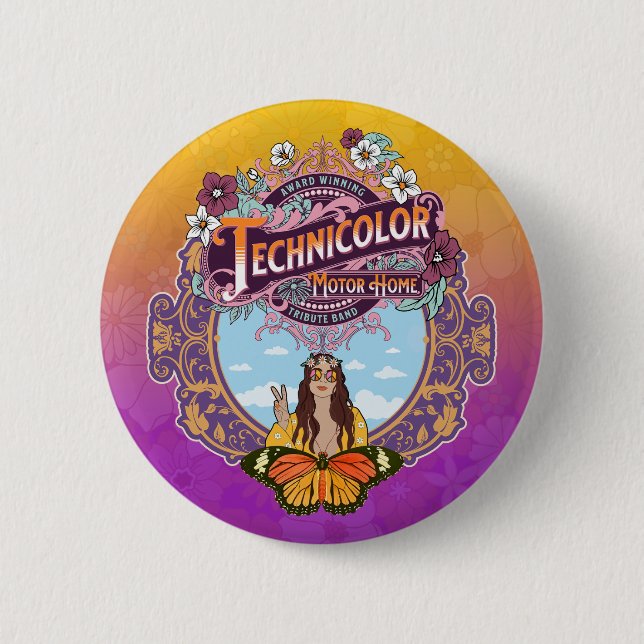 Technicolor Peace Lady 6 Cm Round Badge (Front)
