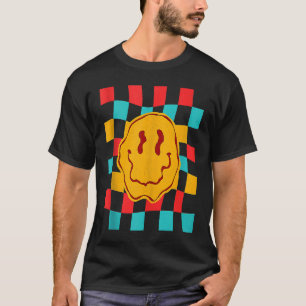 Techno Acid House Music Retro Groovy Smile Chequer T-Shirt