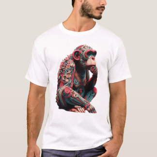 Techno Chimp: Vibrant Mechanical Art T-Shirt
