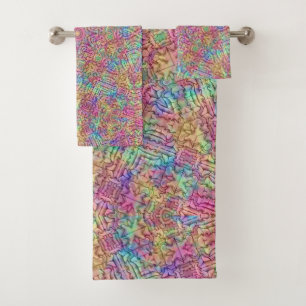 Techno Colour Vintage Fractal Kaleidoscope Bath Towel Set