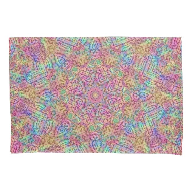 Techno Colour Vintage Fractal Kaleidoscope Pillowcase (Front)