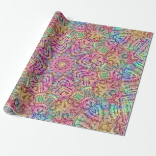 Techno Colour Vintage Fractal Kaleidoscope Wrapping Paper