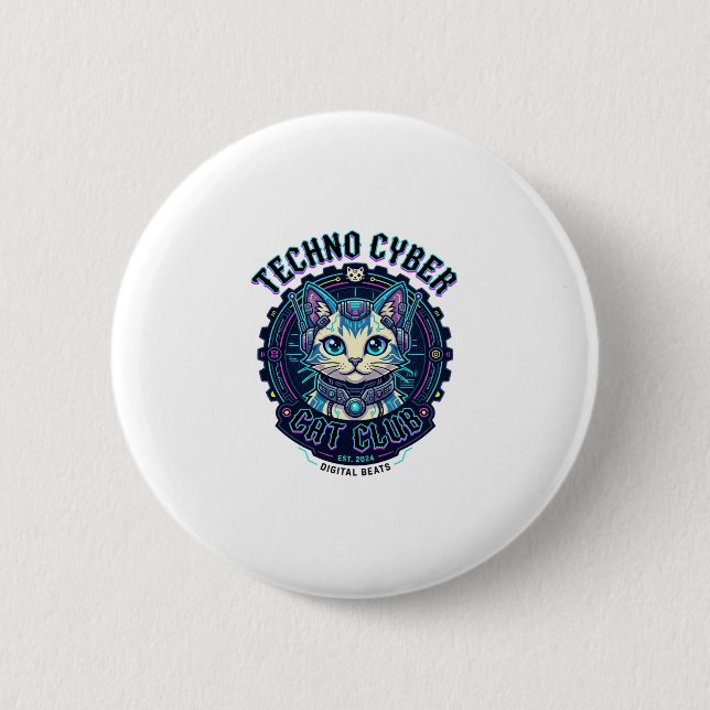 Techno Cyber Cat Funny Cat Lover Design - Techno C 6 Cm Round Badge (Front)