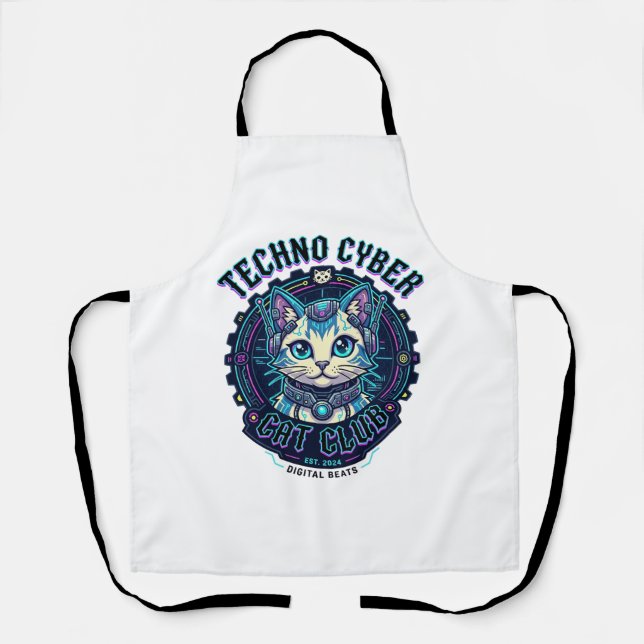 Techno Cyber Cat Funny Cat Lover Design - Techno C Apron (Front)