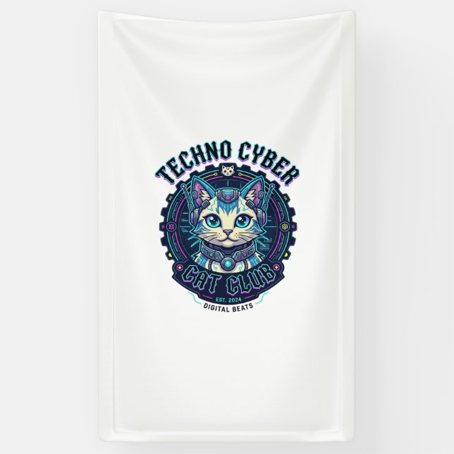 Techno Cyber Cat Funny Cat Lover Design - Techno C Banner (Vertical)