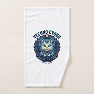 Techno Cyber Cat Funny Cat Lover Design - Techno C Hand Towel