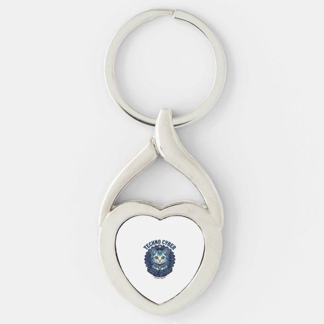Techno Cyber Cat Funny Cat Lover Design - Techno C Key Ring (Front)