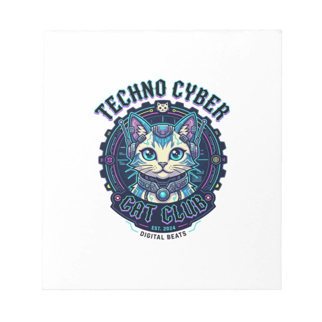 Techno Cyber Cat Funny Cat Lover Design - Techno C Notepad (Front)