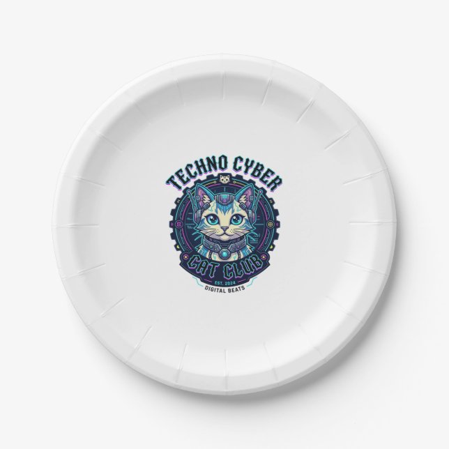 Techno Cyber Cat Funny Cat Lover Design - Techno C Paper Plate (Front)