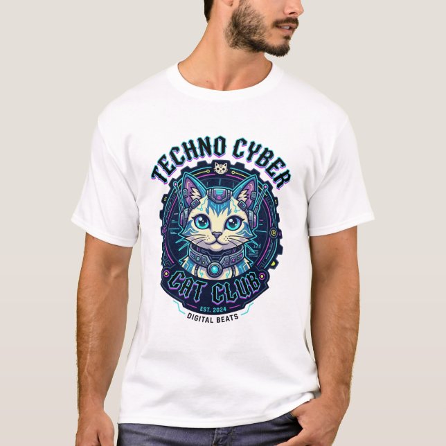 Techno Cyber Cat Funny Cat Lover Design - Techno C T-Shirt (Front)