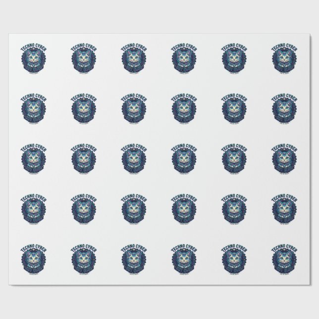 Techno Cyber Cat Funny Cat Lover Design - Techno C Wrapping Paper (Flat)