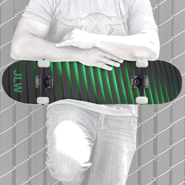 Techno Cyber Green Stripes Black Skateboard (Creator Uploaded)