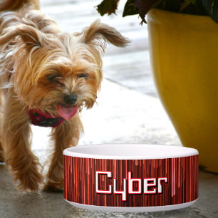 Techno Cyberspace Red and Black Personalised Pet Bowl