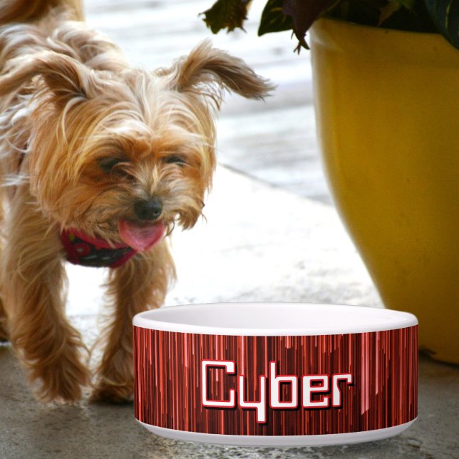 Techno Cyberspace Red and Black Personalised Pet Bowl (Creator Uploaded)