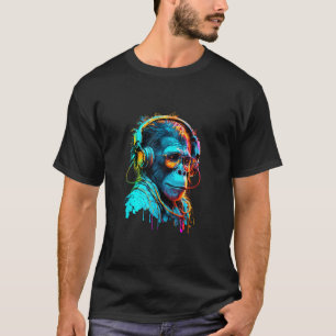 Techno Disco Rave Monkey DJ Monkey Headphones for T-Shirt