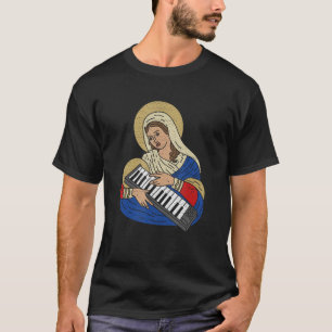 Techno DJ Virgin Mary With A Synthesizer 80s Audio T-Shirt