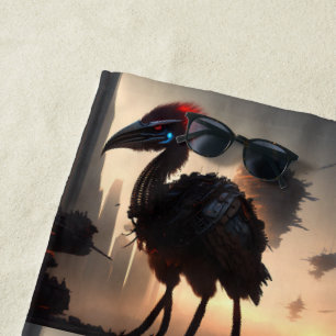 "Techno-Feathers: The Futuristic Emu Robot" Beach Towel