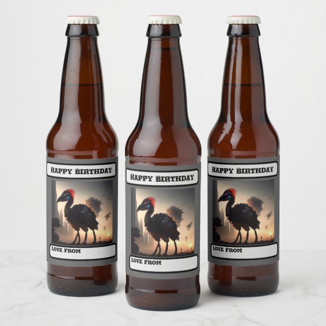 "Techno-Feathers: The Futuristic Emu Robot" Beer Bottle Label (Bottles)