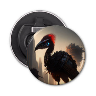 "Techno-Feathers: The Futuristic Emu Robot" Bottle Opener