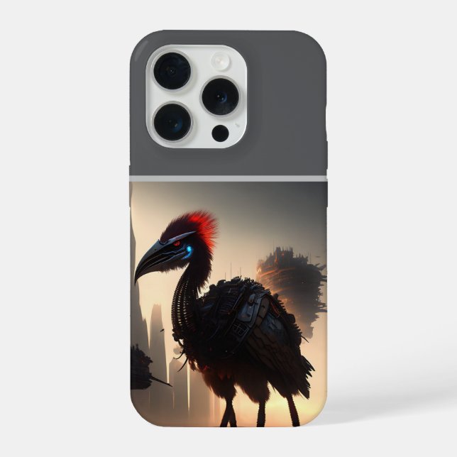 "Techno-Feathers: The Futuristic Emu Robot" iPhone Case (Back)
