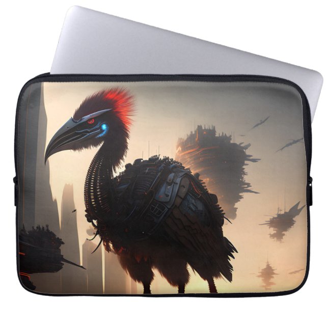 "Techno-Feathers: The Futuristic Emu Robot" Laptop Sleeve (Front)