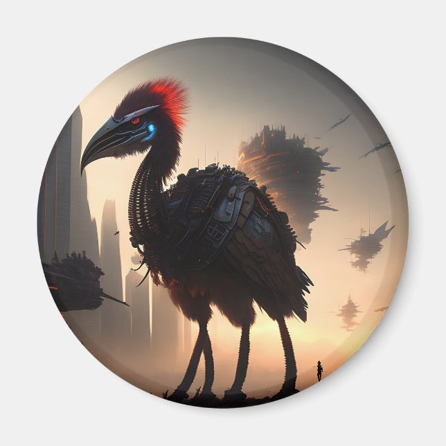 "Techno-Feathers: The Futuristic Emu Robot" Magnet (Front)