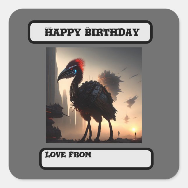 "Techno-Feathers: The Futuristic Emu Robot" Square Sticker (Front)