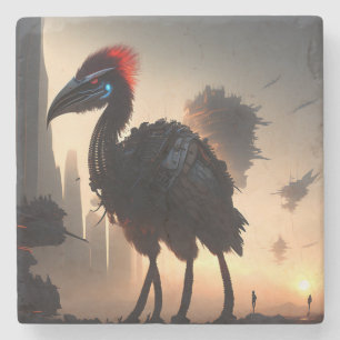"Techno-Feathers: The Futuristic Emu Robot" Stone Coaster