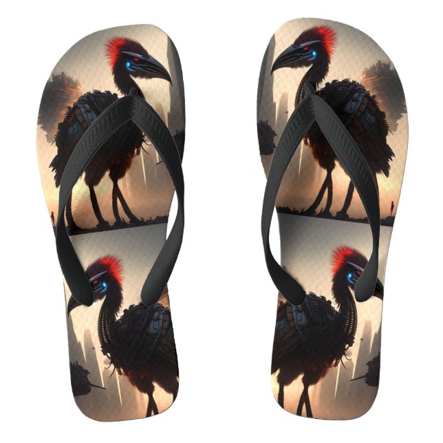 "Techno-Feathers: The Futuristic Emu Robot" Thongs (Footbed)