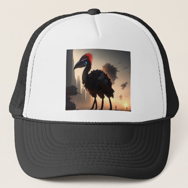 "Techno-Feathers: The Futuristic Emu Robot" Trucker Hat (Front)