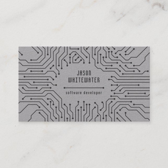 Techno Flat Sleek Modern Business Card (Front)