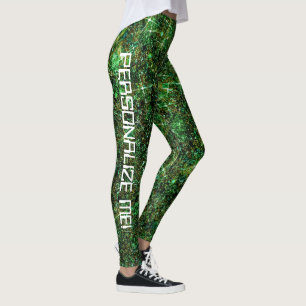 Techno Geek Green Galaxy Glitter CUSTOM TEXT Leggings