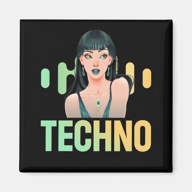 Techno Girl Musician DJ Bass Music Fan Magnet (Front)