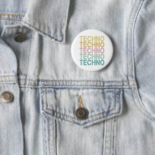 Techno House Retro Lettering Electro Vintage Rave 6 Cm Round Badge