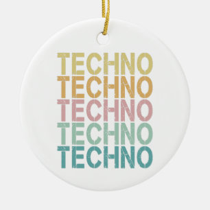 Techno House Retro Lettering Electro Vintage Rave Ceramic Ornament