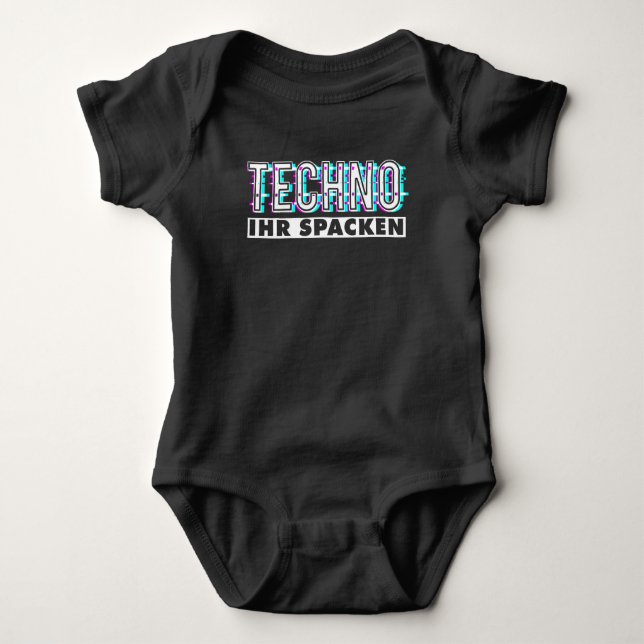 Techno Ihr Spacken Raver EDM Musik Baby Bodysuit (Front)