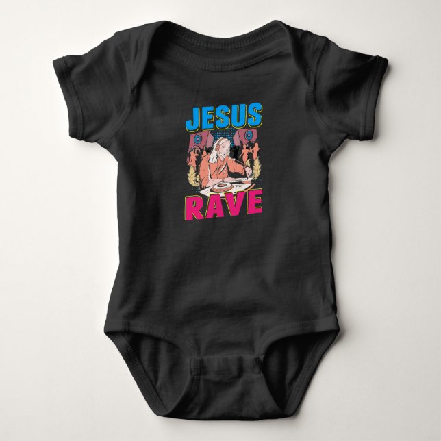 Techno Jesus Religion Retro Electronic Bass Music Baby Bodysuit (Front)