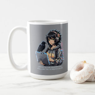 Techno-Mädchen mit Rabe und Laptop Coffee Mug