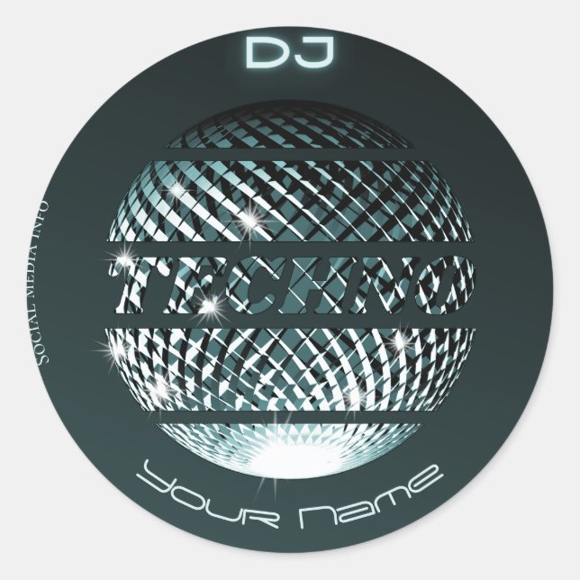 Techno music DJ Business Card Classic Round Sticker (Front)