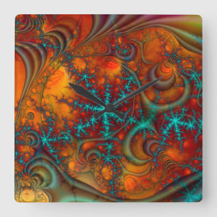 Techno Psychedelic Fractal Decor Square Wall Clock
