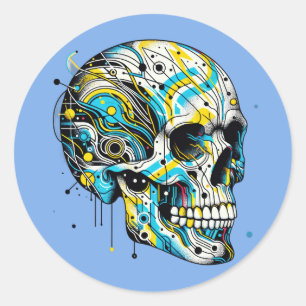 Techno Pulse Skull Classic Round Sticker