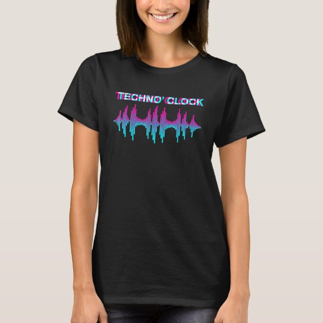 Techno'clock Techno EDM Rave Music Festival Synthe T-Shirt (Front)
