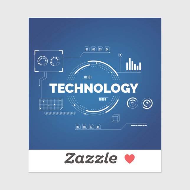 Technology (A digital art sticker with a blue background and white graphics.)