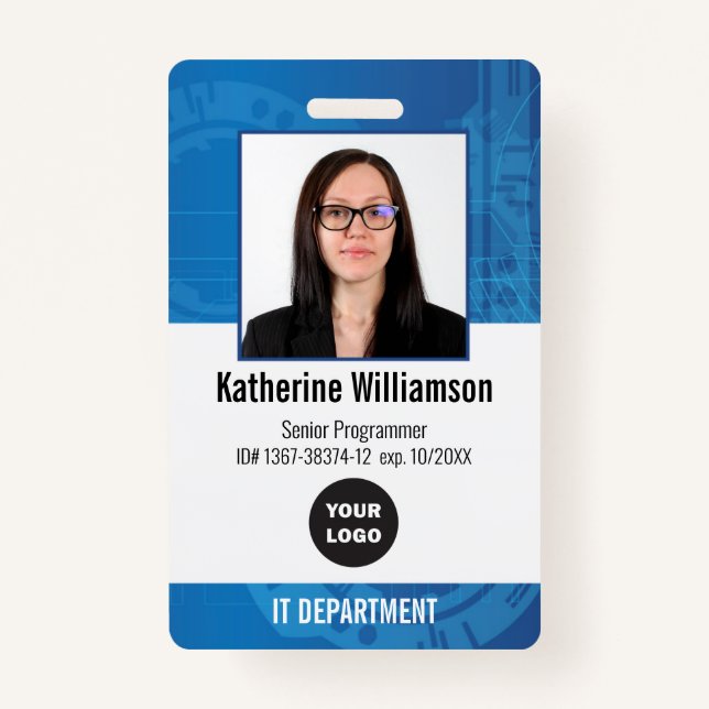 Technology Company Employee Logo and Photo ID ID Badge (Front)