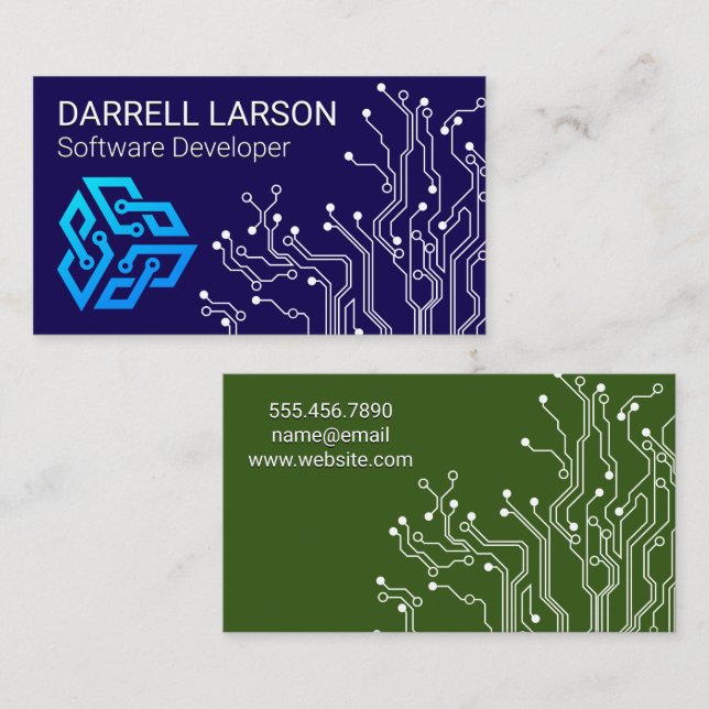 Technology Computer Hardware | Modern Logo Business Card (Front/Back)