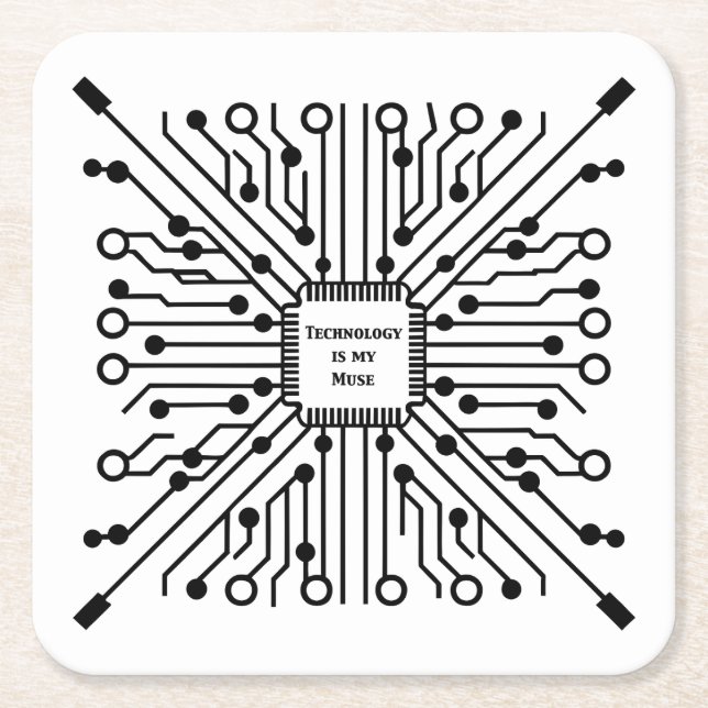 Technology is My Muse Square Paper Coaster (Front)