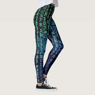 Technology Matrix Binary Code Aqua Black Leggings