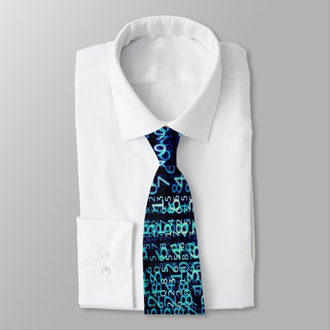 Technology Matrix Binary Code Blue Green Neck Tie (Tied)