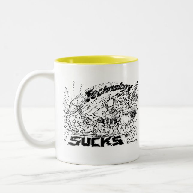 technology sucks monkey Two-Tone coffee mug (Left)