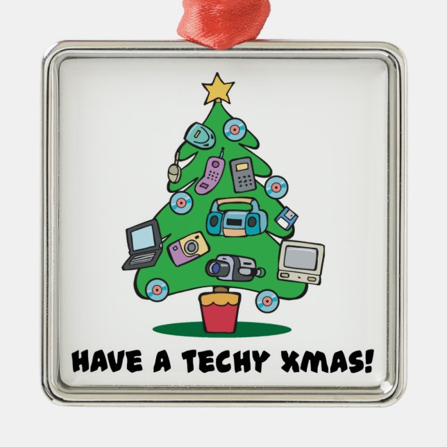 techy electronics chrismas tree metal ornament (Front)